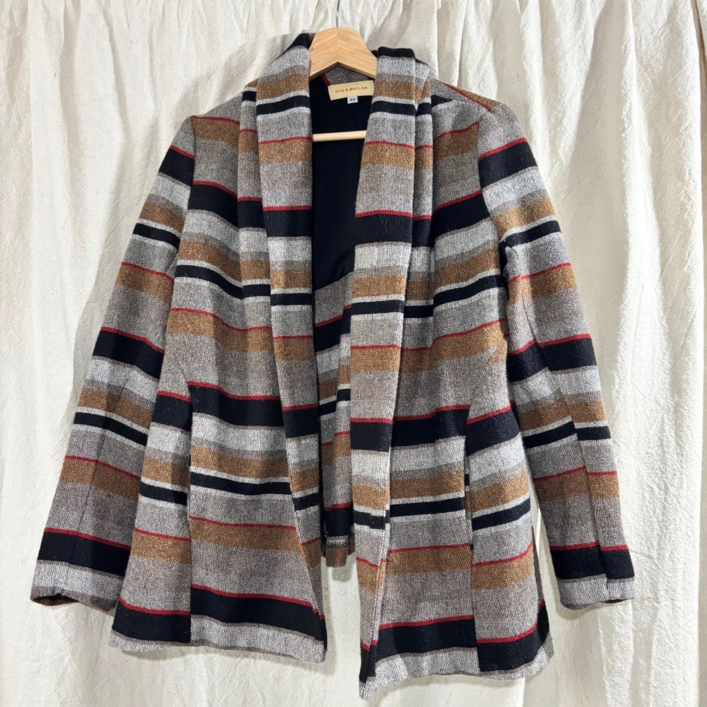 Otis & Maclain Anthropologie Striped Wool Blend Open Front Jacket XS Multi-Color